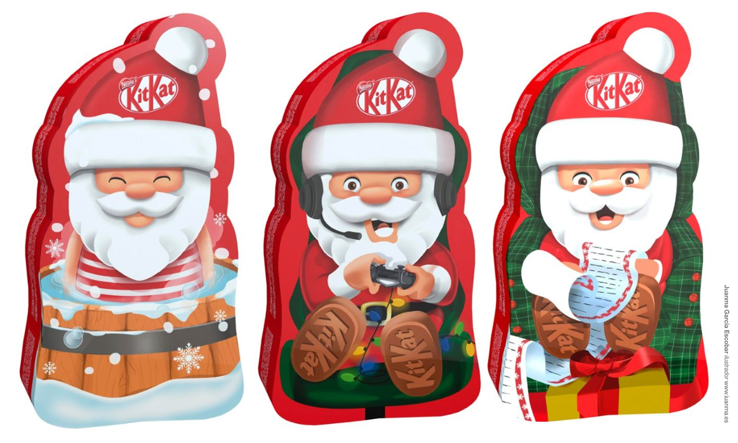 Juanma García Escobar. Ilustrador. www.juanma.es | KIT KAT de Nestlé. Campaña Navidad. Ilustraciones para colección de lata de chocolates KIT KAT Santa Claus.| Campanya Nadal. Il·lustracions per a col·lecció de llauna de xocolates KIT KAT Santa Claus.| Christmas campaign. Illustrations for the KIT KAT Santa Claus chocolate tin collection.